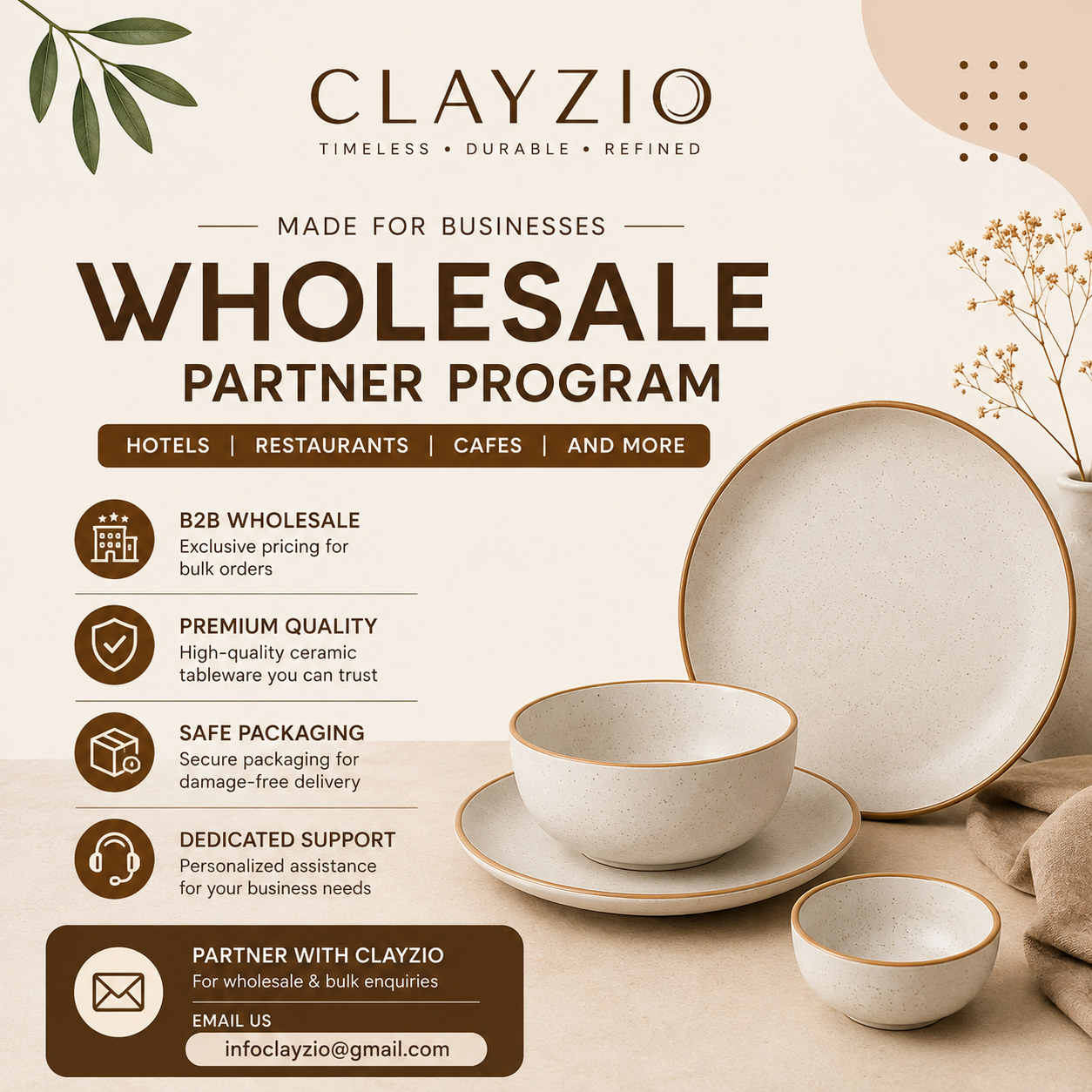 Clayzio wholesale partner programme for hotels, restaurants and cafes